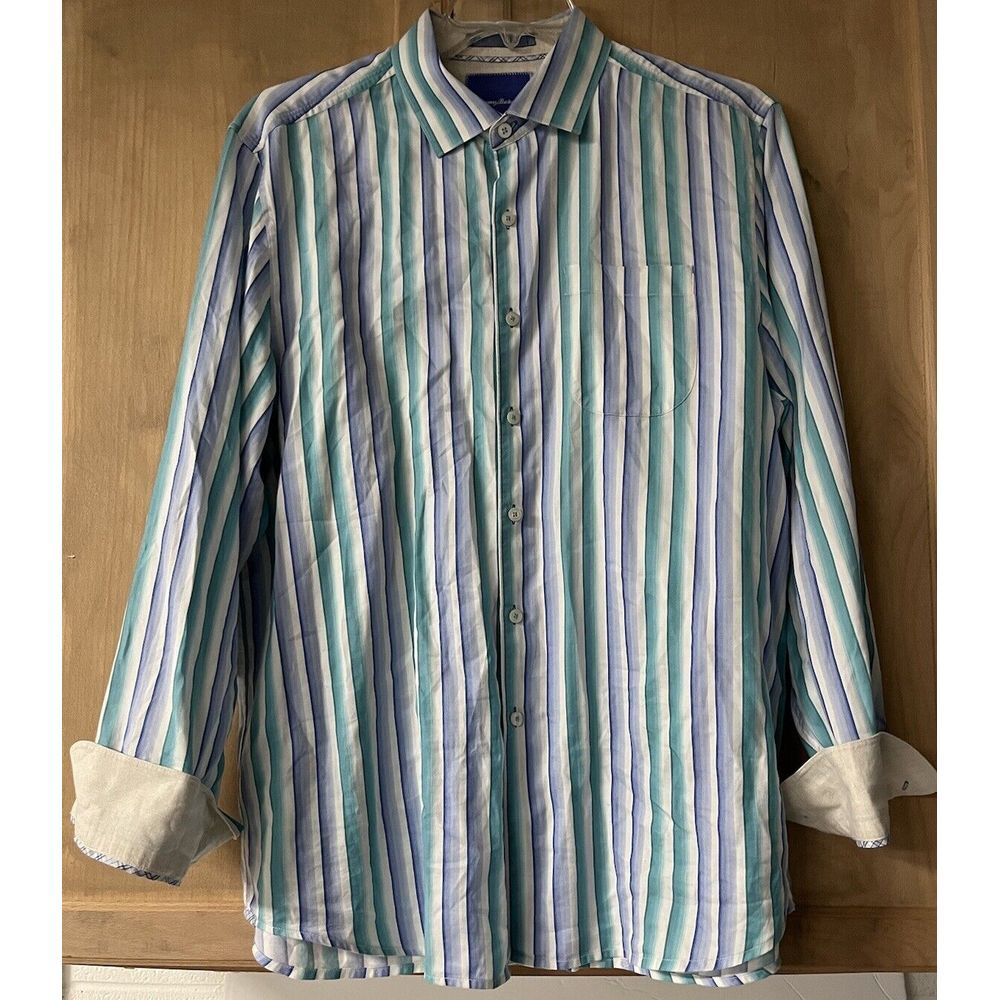 Tommy Bahama Multicolor Striped Button‎ Down LS Island Modern Fit Shirt Mens Lg